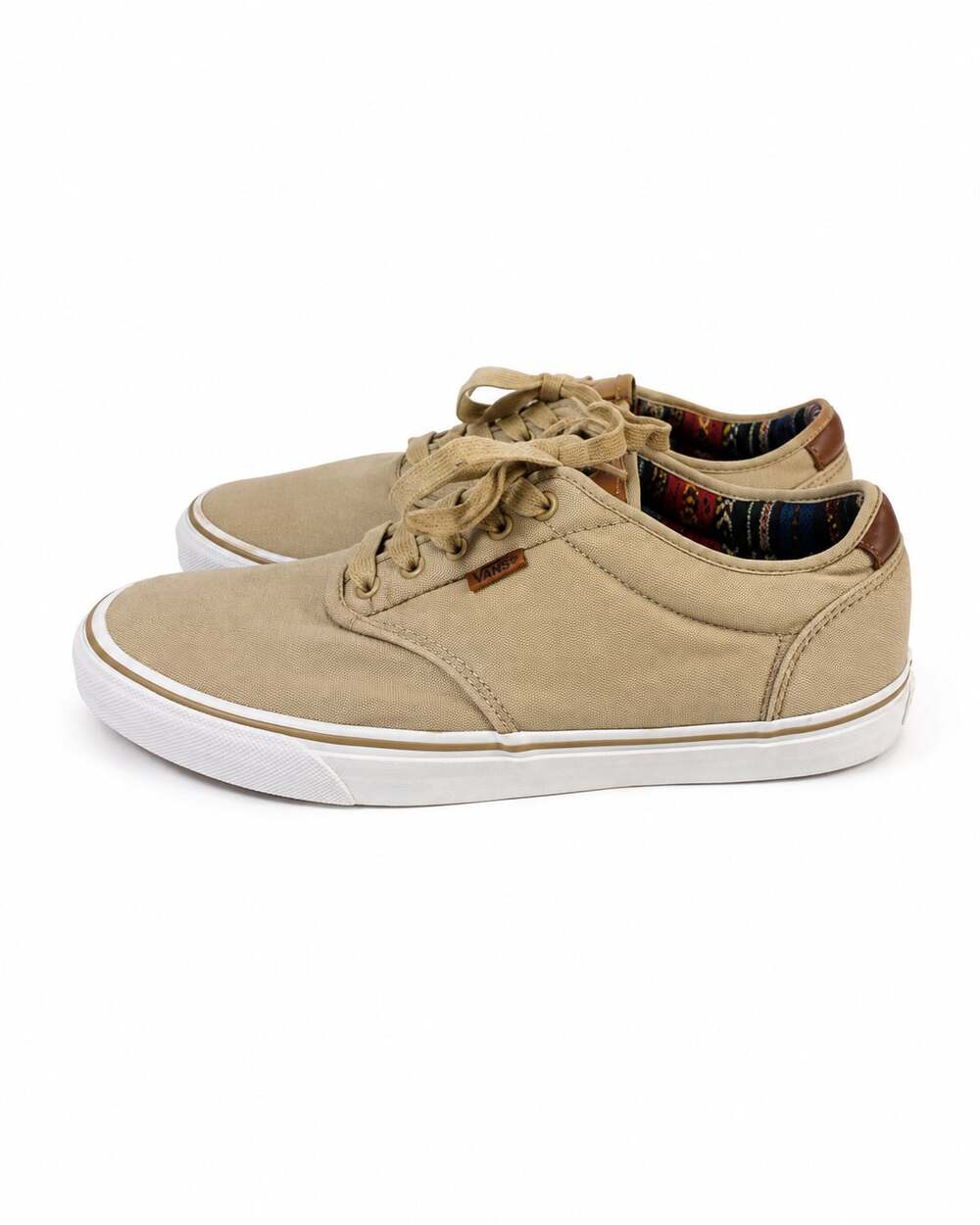 Vans Canvas Low Top Sneakers Tan Brown Leather Heel Detail